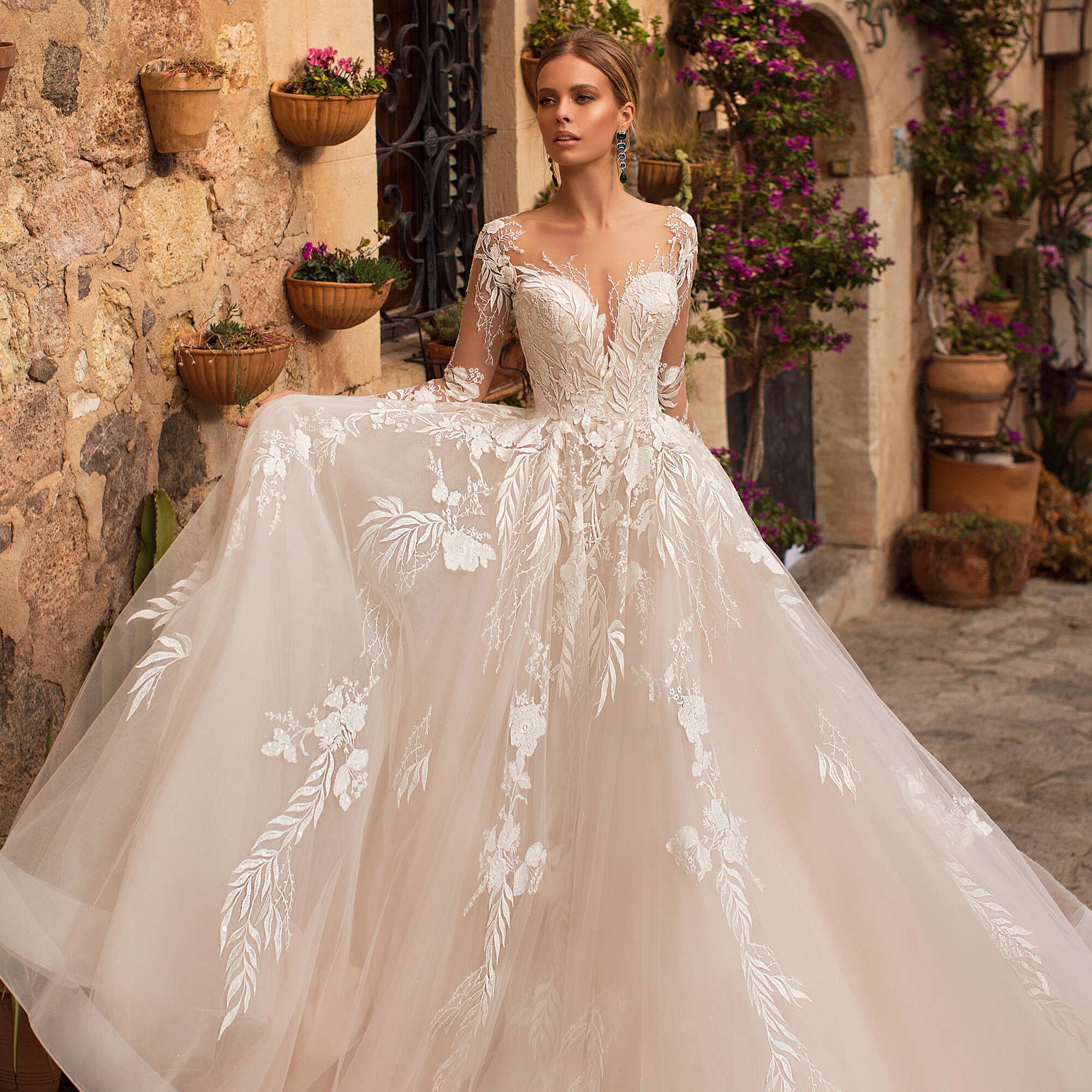 Abernathy Illusion Lace A-line Tulle Wedding Dress - JewelCLues