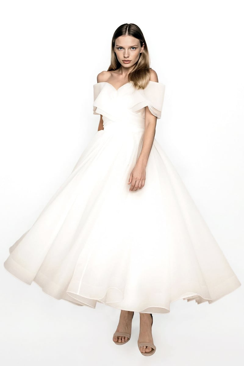 Adele Off-the-Shoulder Organza Midi Dress | Jewelclues