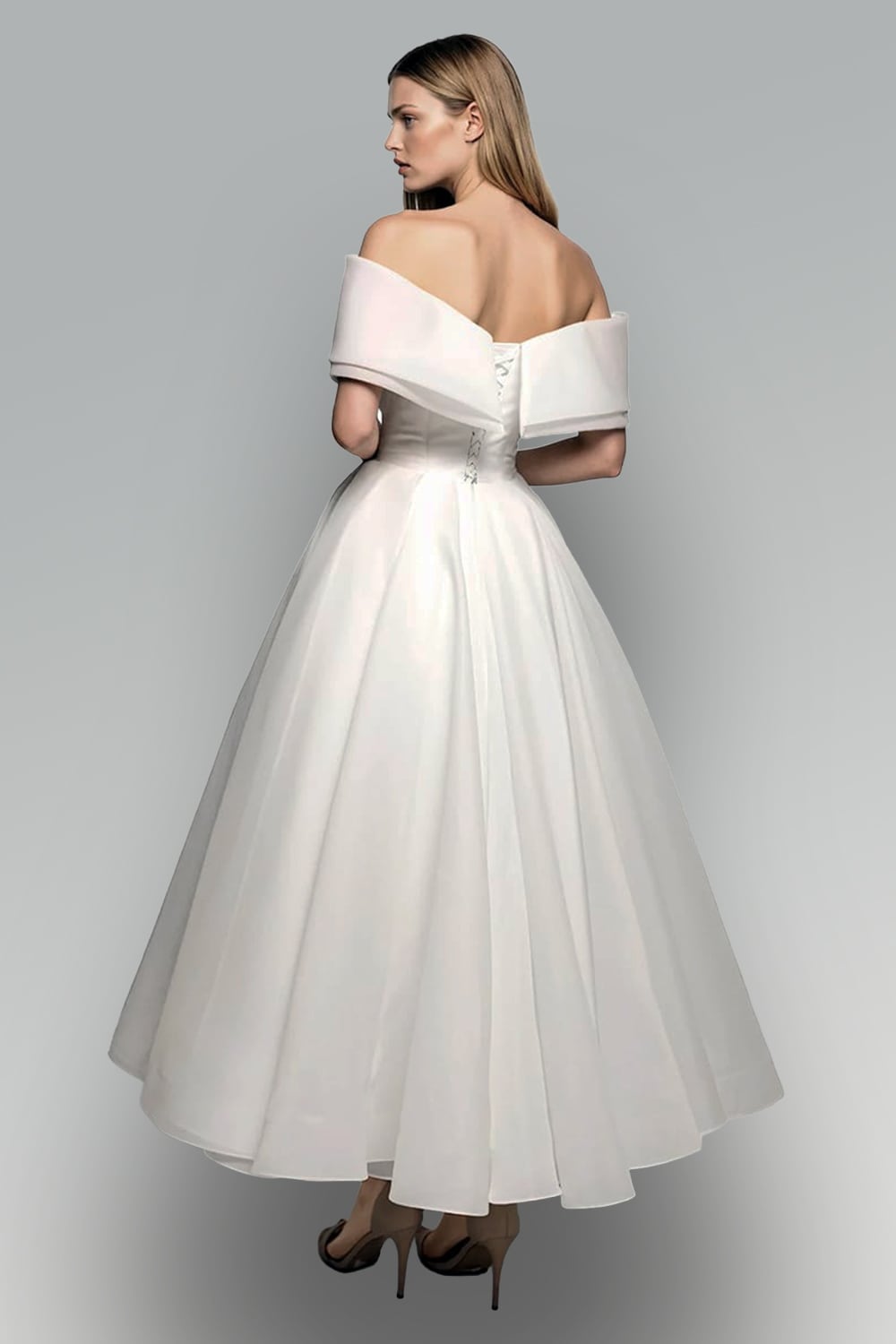 Adele Off-the-Shoulder Organza Midi Dress | Jewelclues