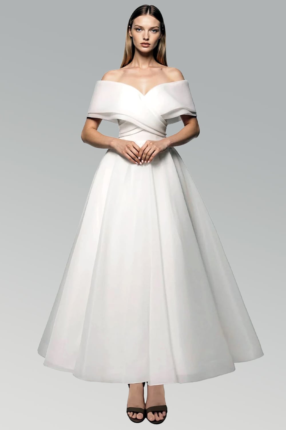 Adele Off-the-Shoulder Organza Midi Dress | Jewelclues