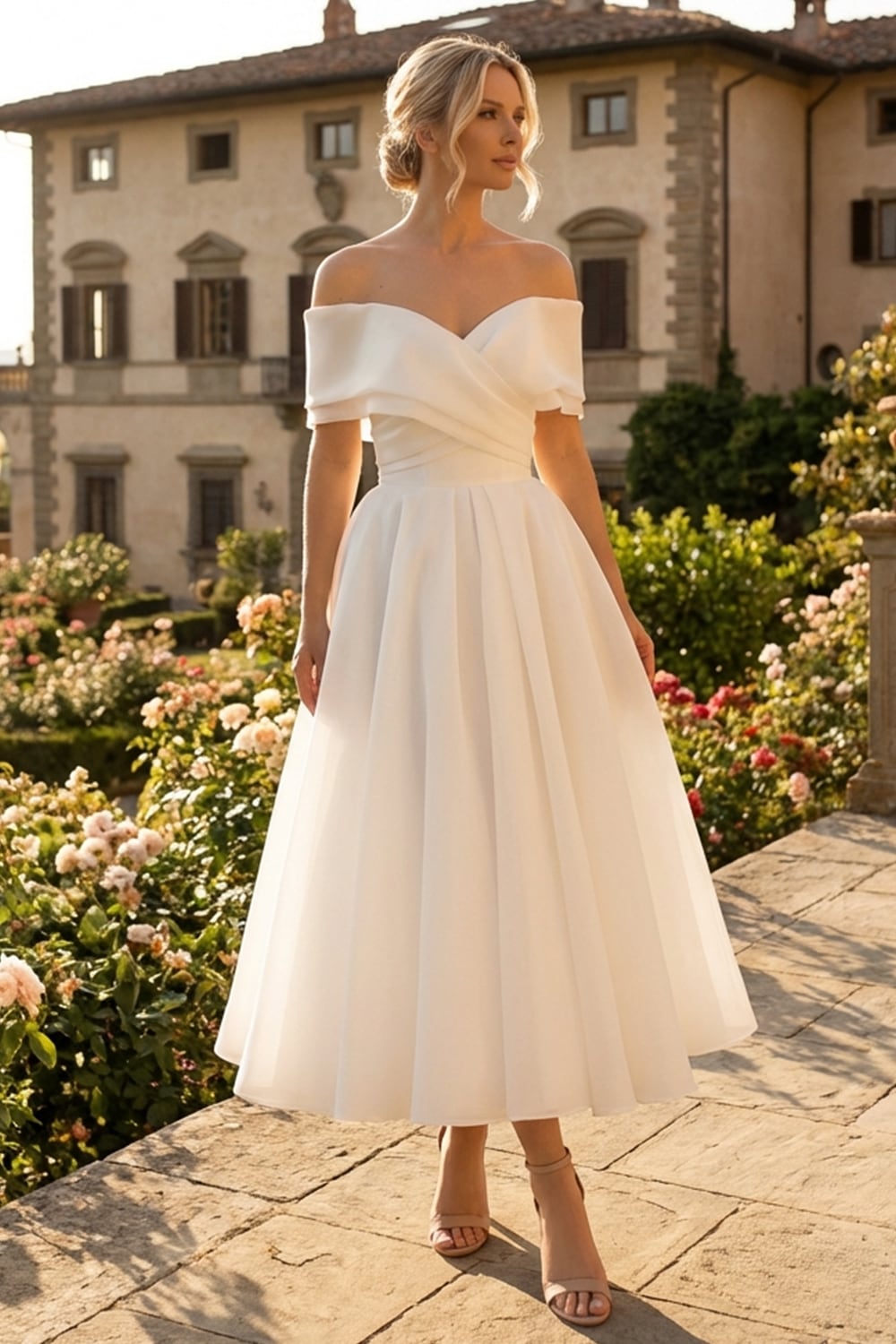 Adele Off-the-Shoulder Organza Midi Dress | Jewelclues