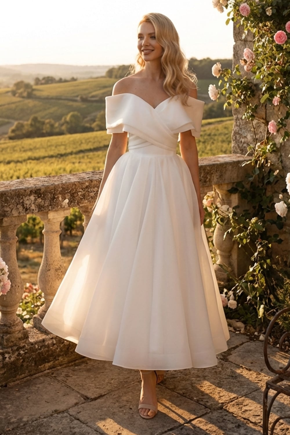 Adele Off-the-Shoulder Organza Midi Dress | Jewelclues