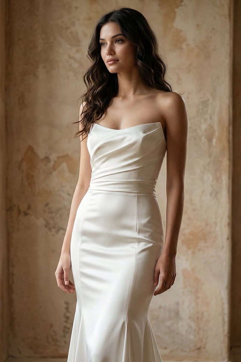 Alastair Strapless Satin Wedding Dress | JewelClues