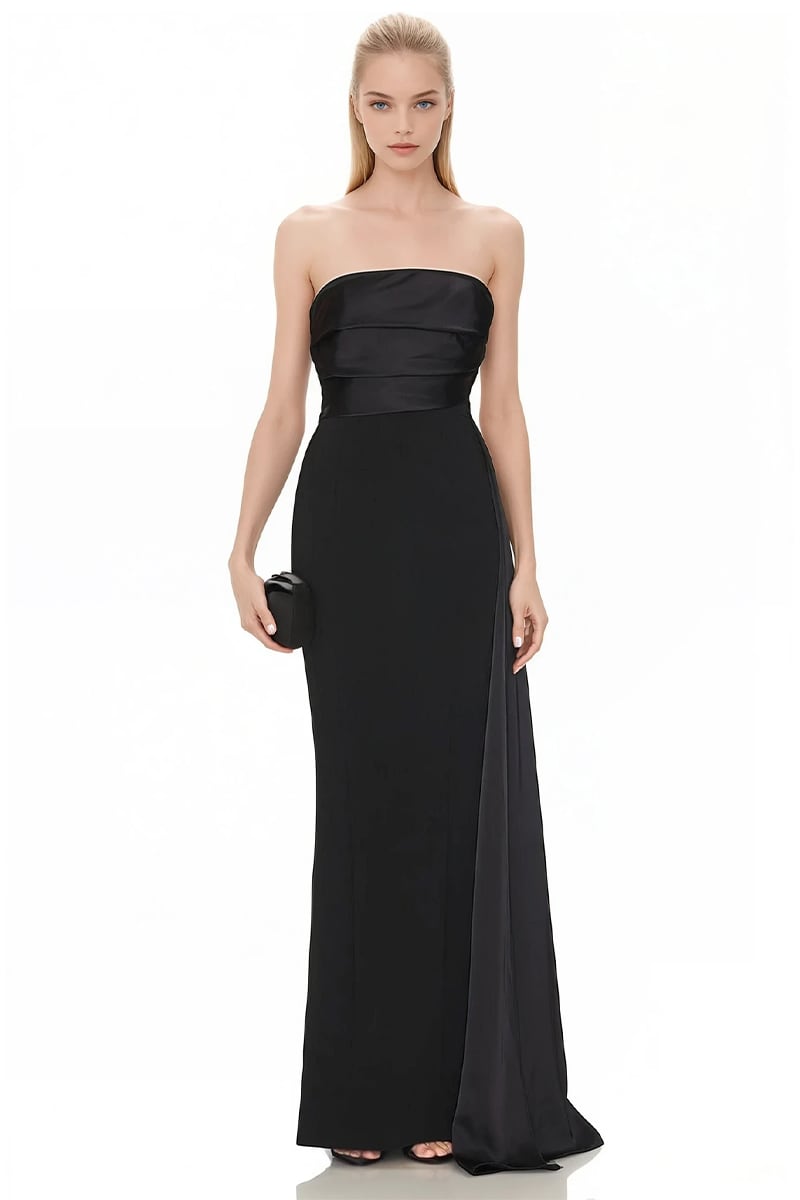Alessandra Satin Strapless Gown | Jewelclues #color_black