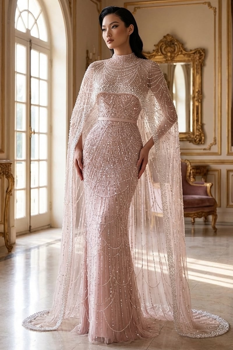 Alexandra Pearl Embellished Maxi Dress | Jewelclues | #color_dusty pink