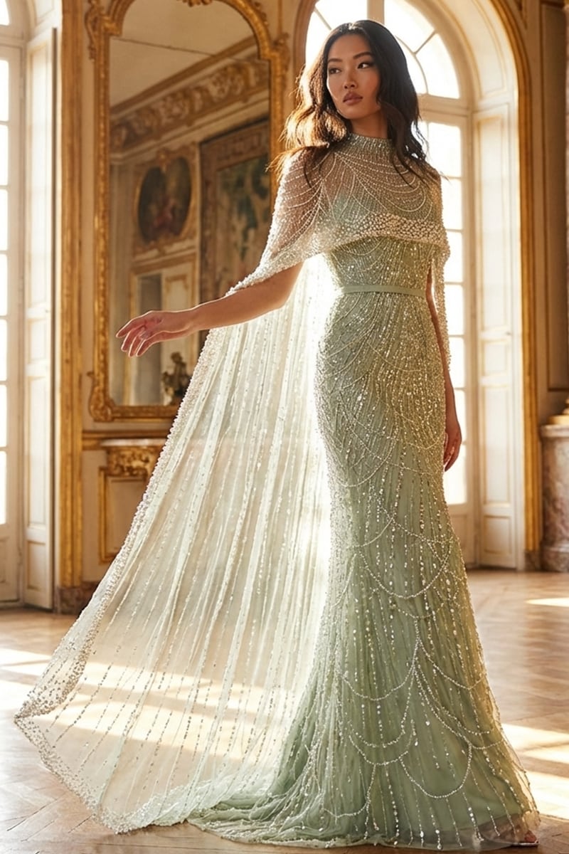 Alexandra Pearl Embellished Maxi Dress | Jewelclues | #color_sage