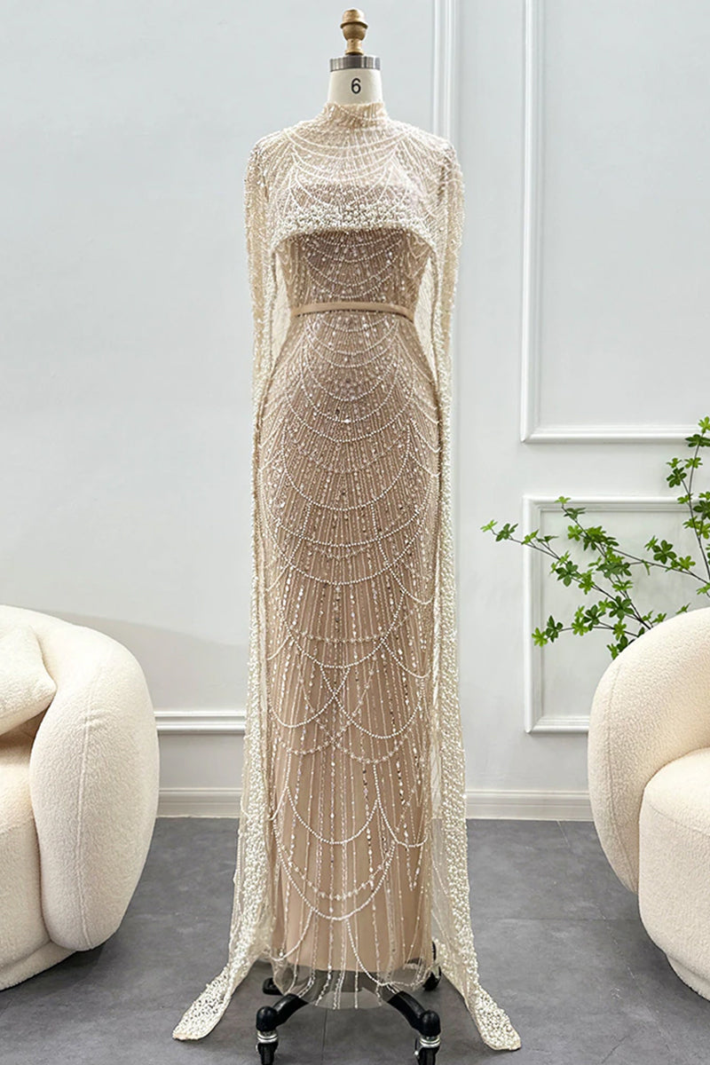 Alexandra Pearl Embellished Maxi Dress | Jewelclues | #color_champagne