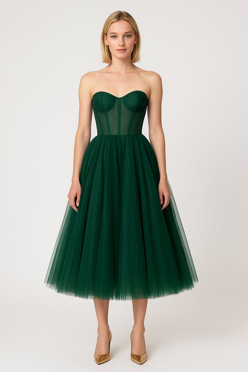 All For Love Strapless Tulle Midi Dress | Jewelclues | #color_green