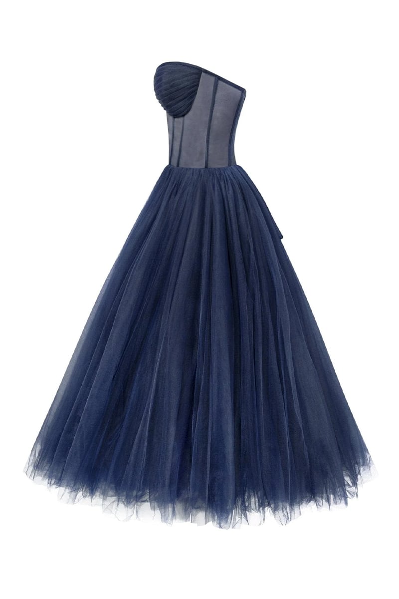 All For Love Strapless Tulle Midi Dress | Jewelclues | #color_navy blue