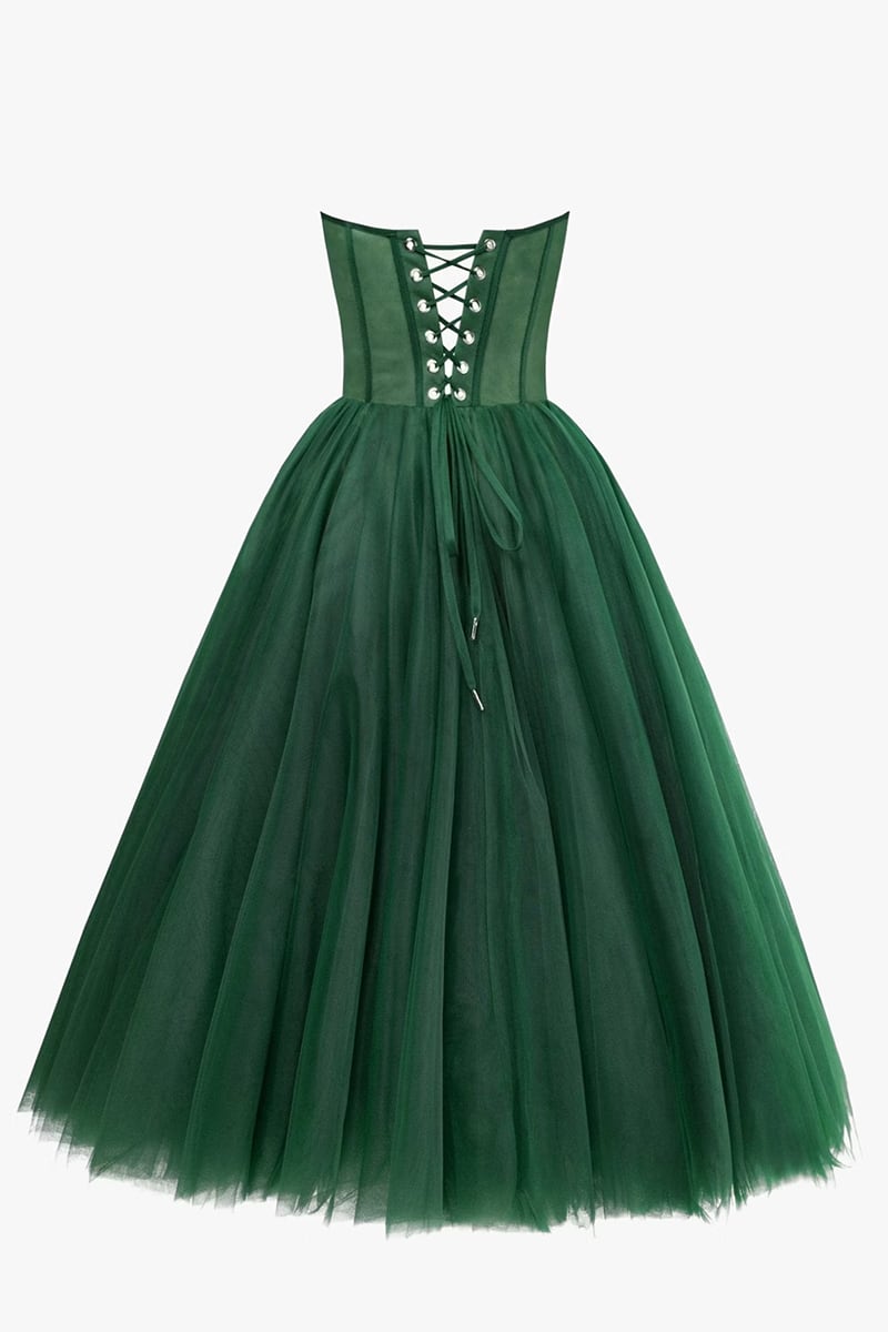 All For Love Strapless Tulle Midi Dress | Jewelclues | #color_green