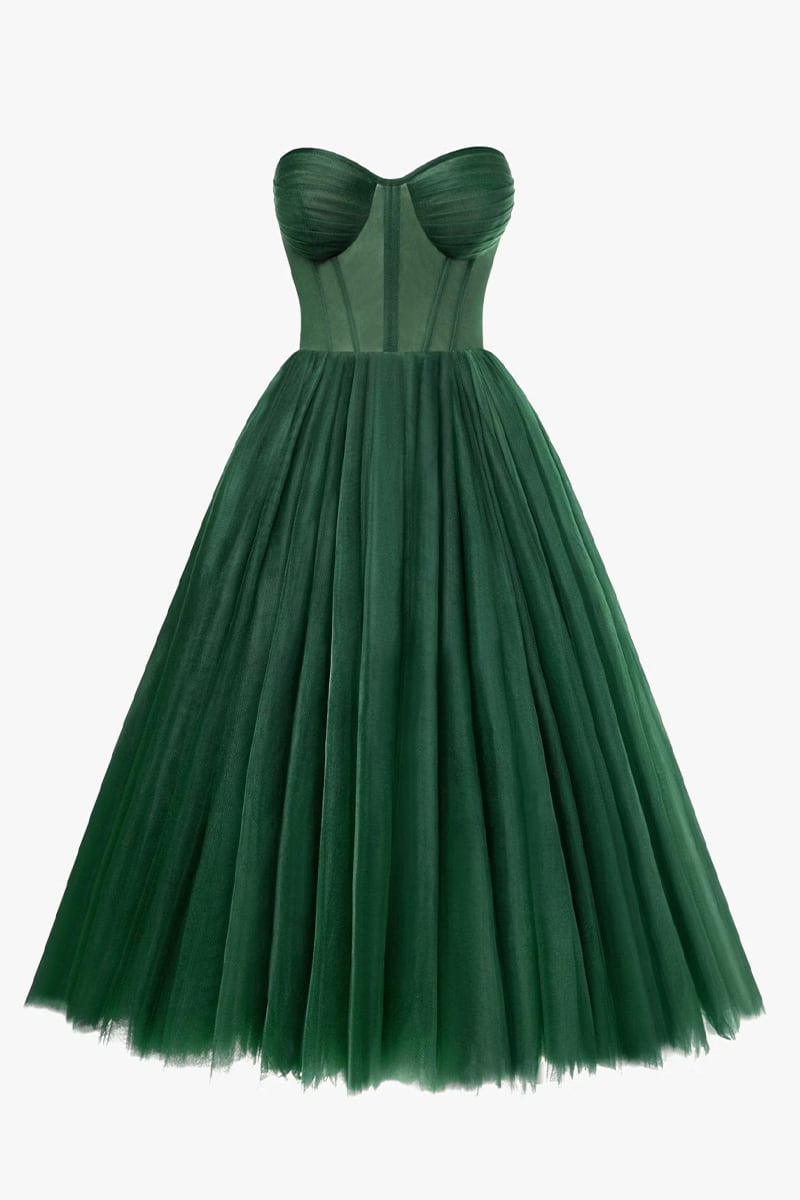 All For Love Strapless Tulle Midi Dress | Jewelclues | #color_green