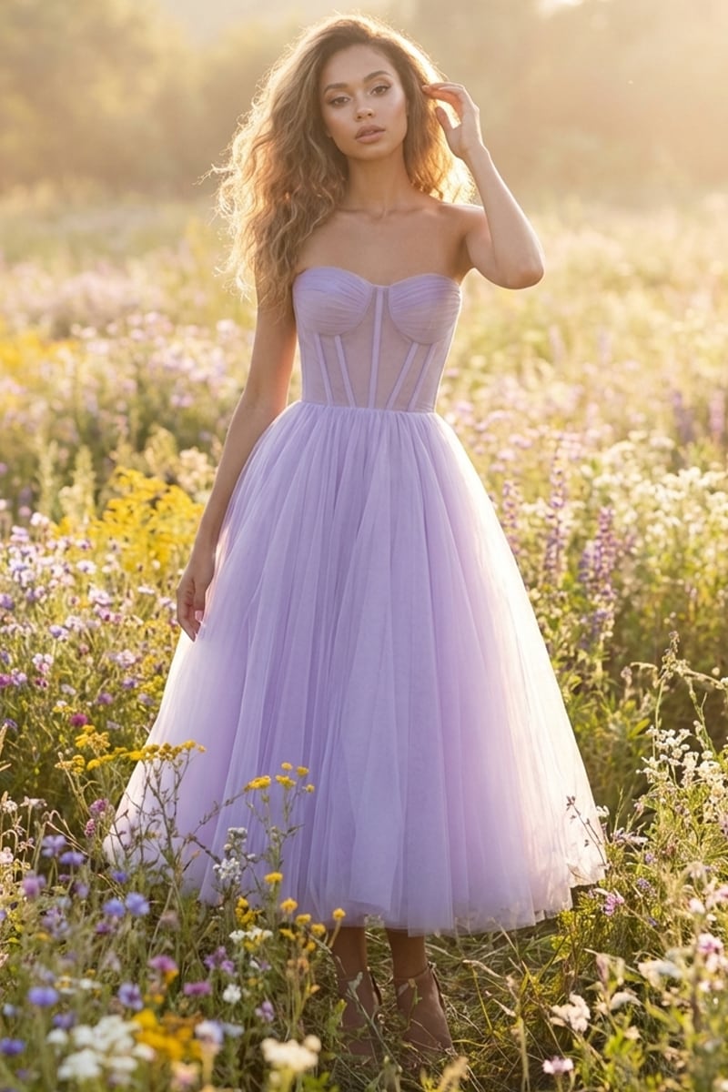 All For Love Strapless Tulle Midi Dress | Jewelclues | #color_lavender