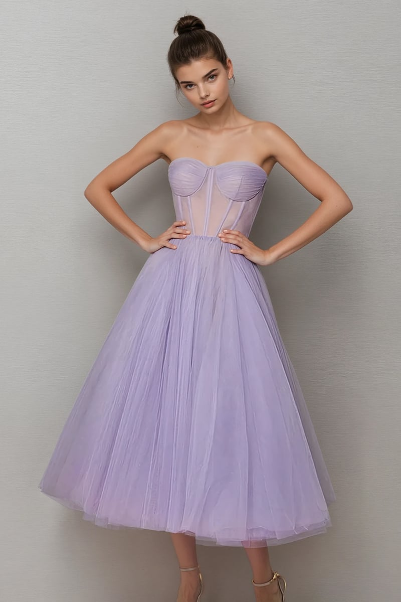 All For Love Strapless Tulle Midi Dress | Jewelclues | #color_lavender