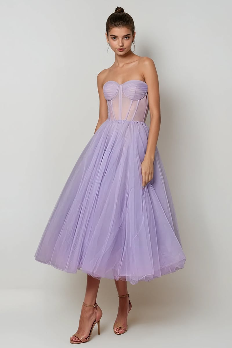 All For Love Strapless Tulle Midi Dress | Jewelclues | #color_lavender