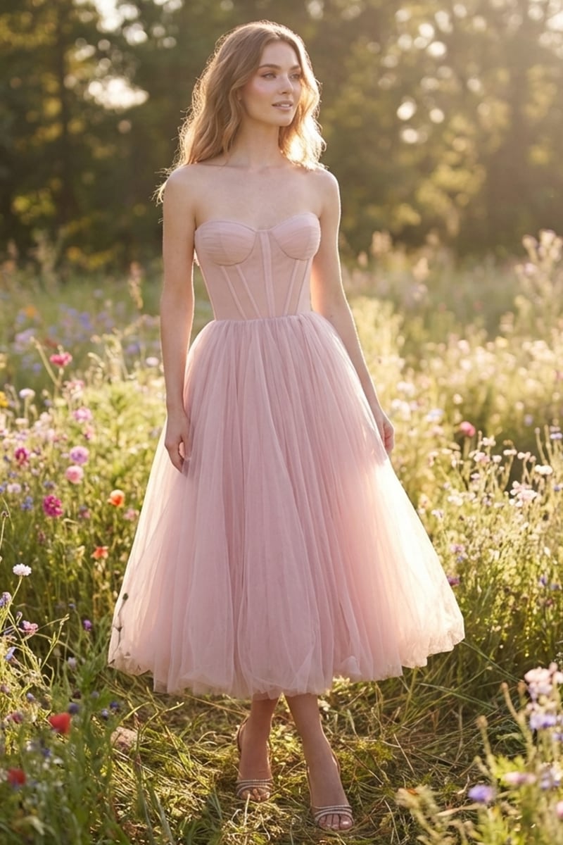 All For Love Strapless Tulle Midi Dress | Jewelclues | #color_blush
