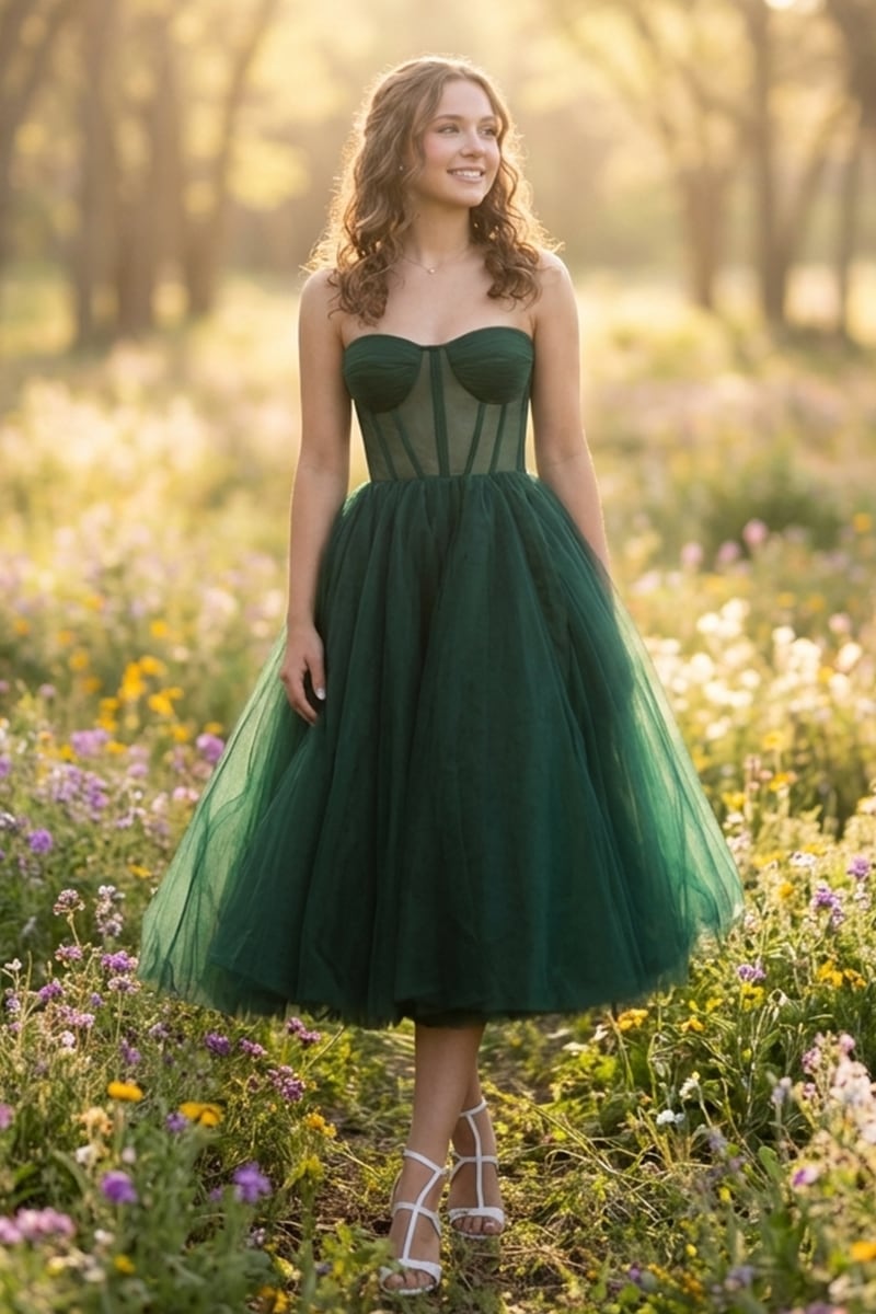 All For Love Strapless Tulle Midi Dress | Jewelclues | #color_green