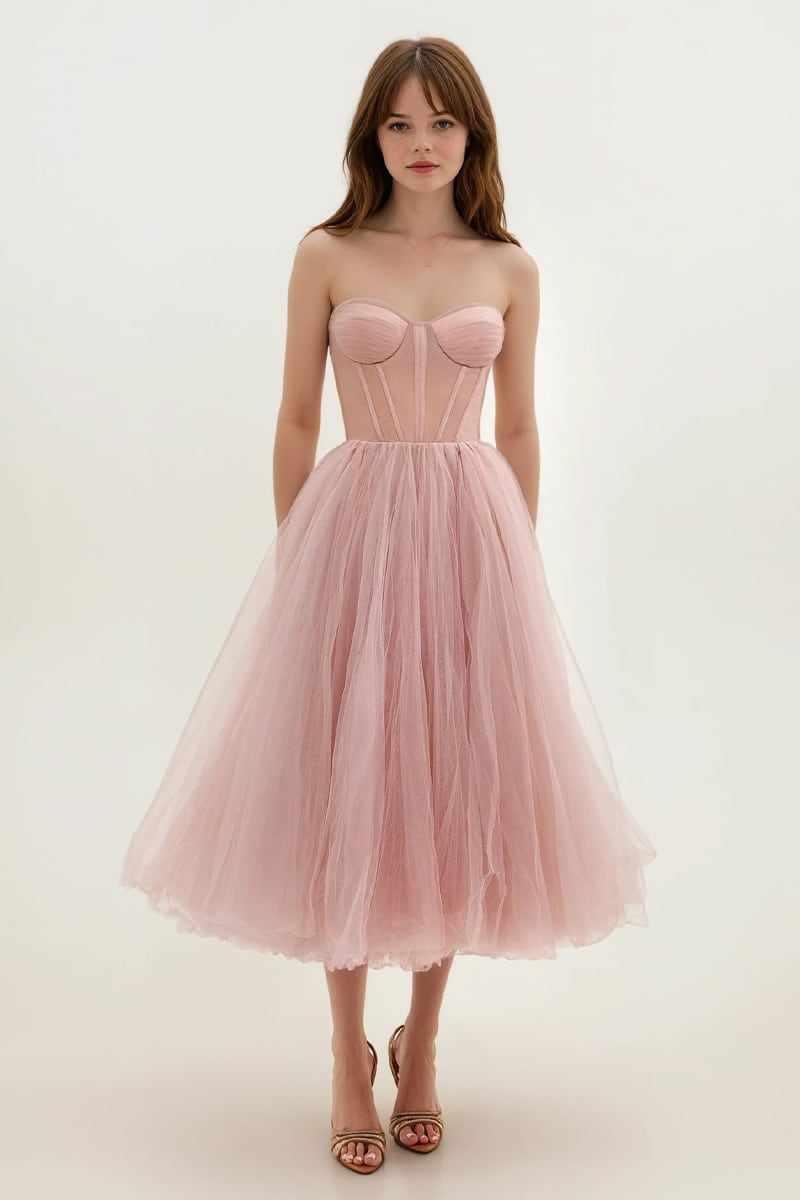 All For Love Strapless Tulle Midi Dress | Jewelclues | #color_blush
