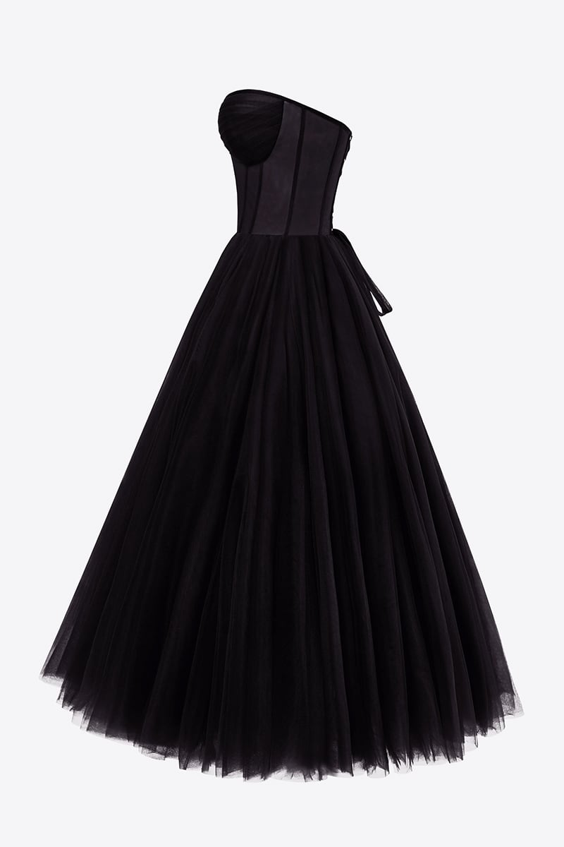 All For Love Strapless Tulle Midi Dress | Jewelclues | #color_black