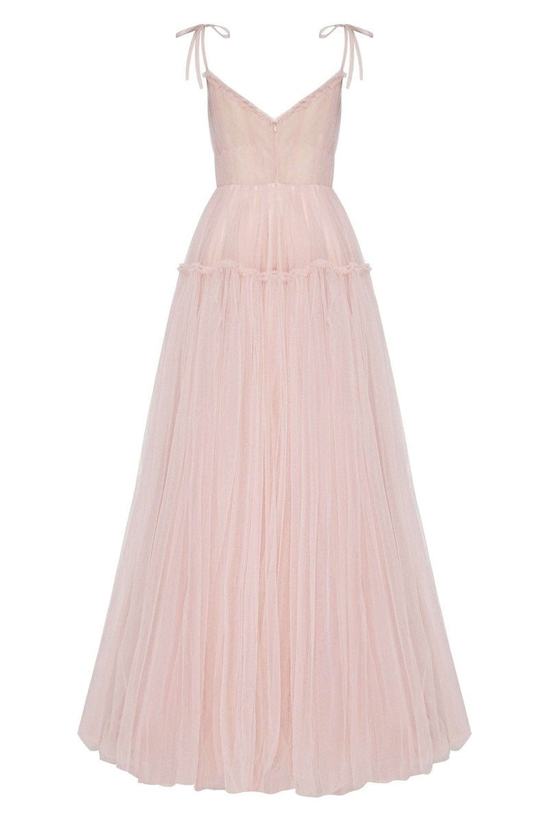 Alluring Beauty Tie-Strap Tulle Maxi Dress | Jewelclues | #color_blush pink