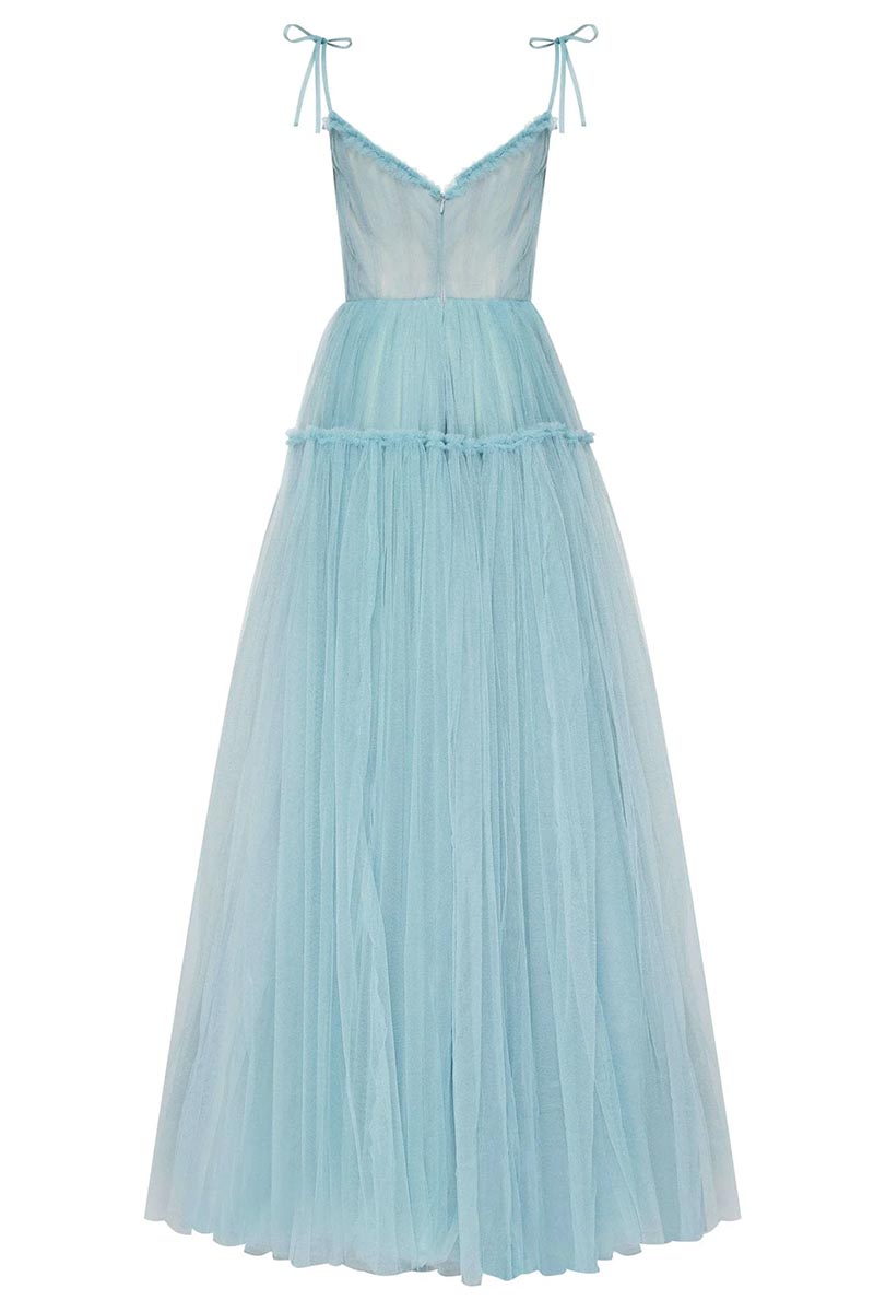 Alluring Beauty Tie-Strap Tulle Maxi Dress | Jewelclues | #color_dusty blue
