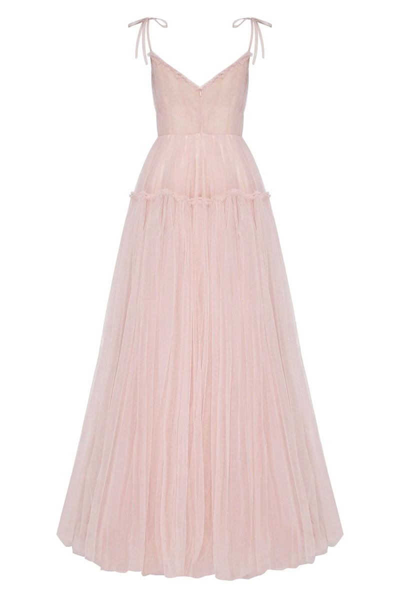 Alluring Beauty Tie-Strap Tulle Maxi Dress | Jewelclues | #color_blush pink