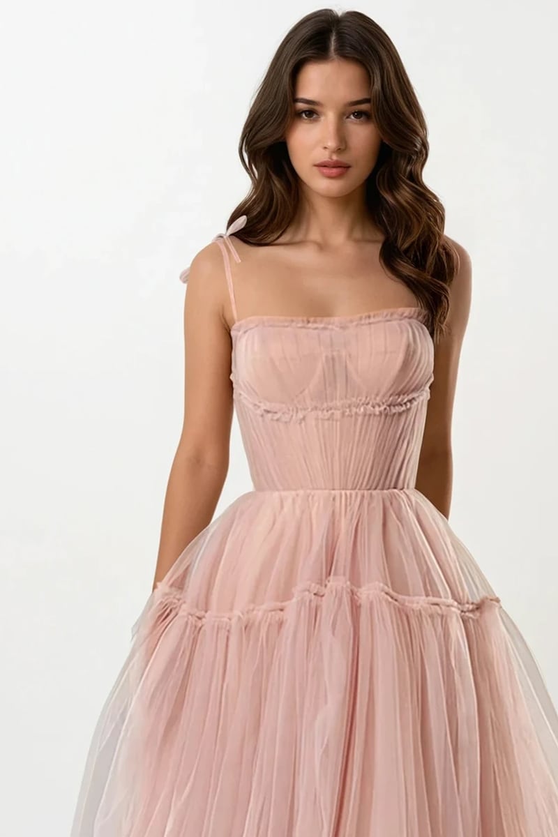 Alluring Beauty Tie-Strap Tulle Maxi Dress | Jewelclues | #color_blush pink