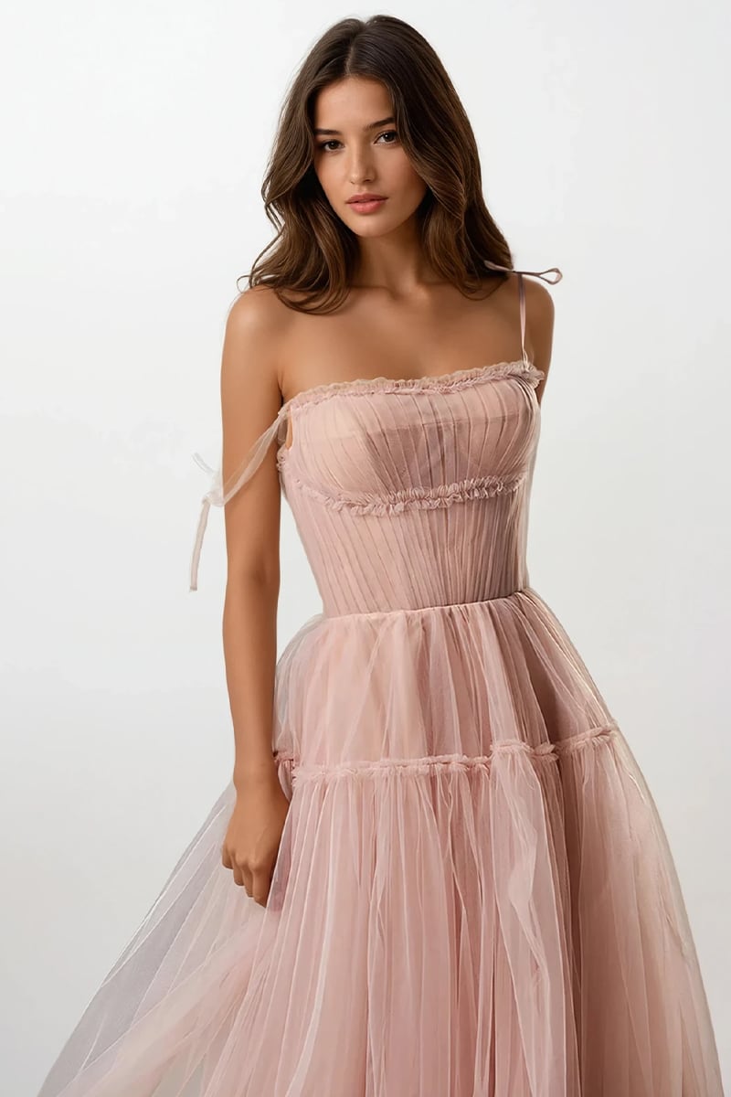 Alluring Beauty Tie-Strap Tulle Maxi Dress | Jewelclues | #color_blush pink