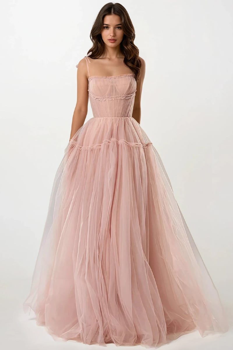 Alluring Beauty Tie-Strap Tulle Maxi Dress | Jewelclues | #color_blush pink