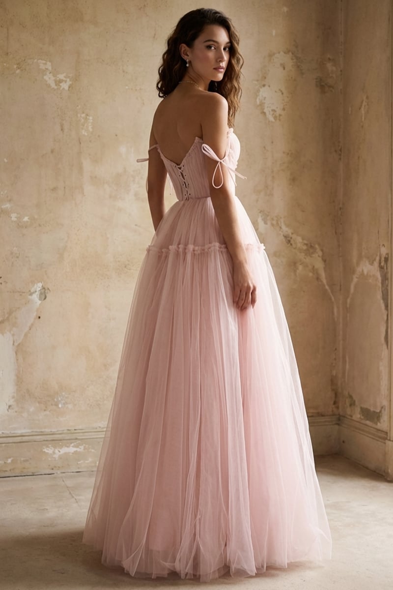 Alluring Beauty Tie-Strap Tulle Maxi Dress | Jewelclues | #color_blush pink