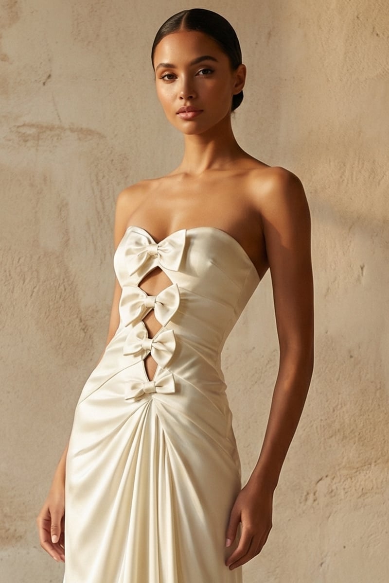 Amara Strapless Satin Gown | JewelClues #color_ivory