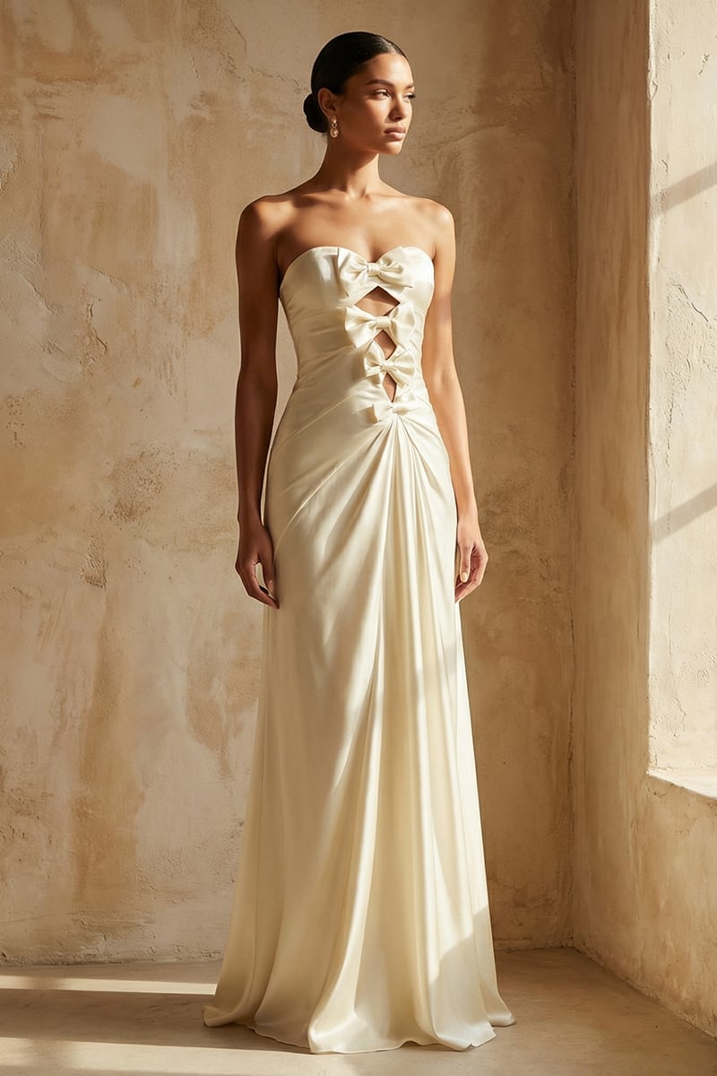 Amara Strapless Satin Gown | JewelClues #color_ivory