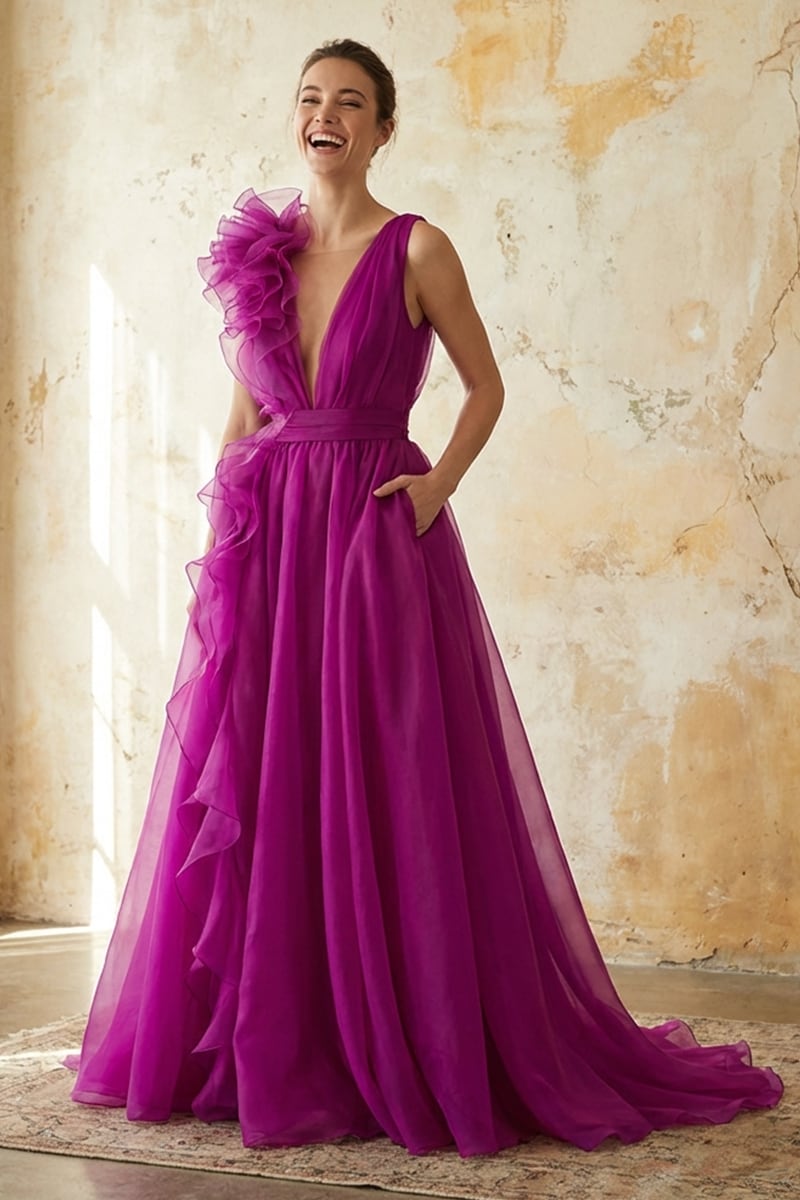 Amarante Organza Evening Dress | Jewelclues