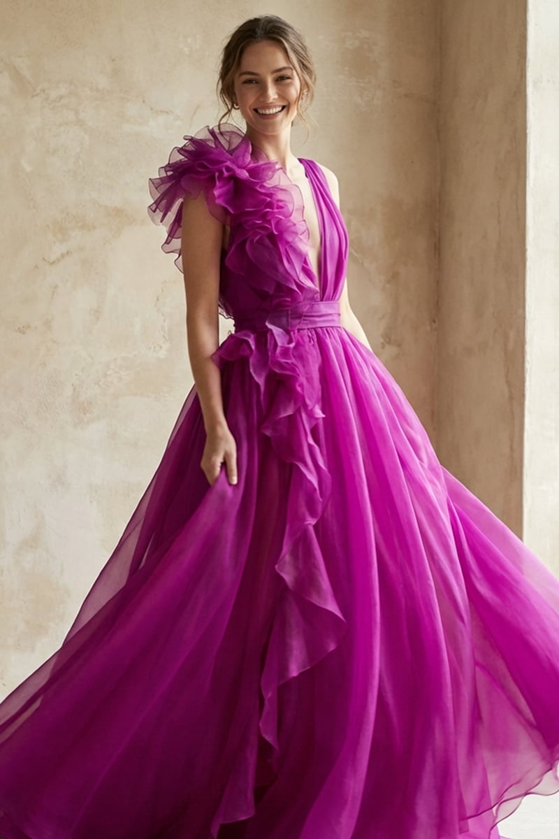 Amarante Organza Evening Dress | Jewelclues