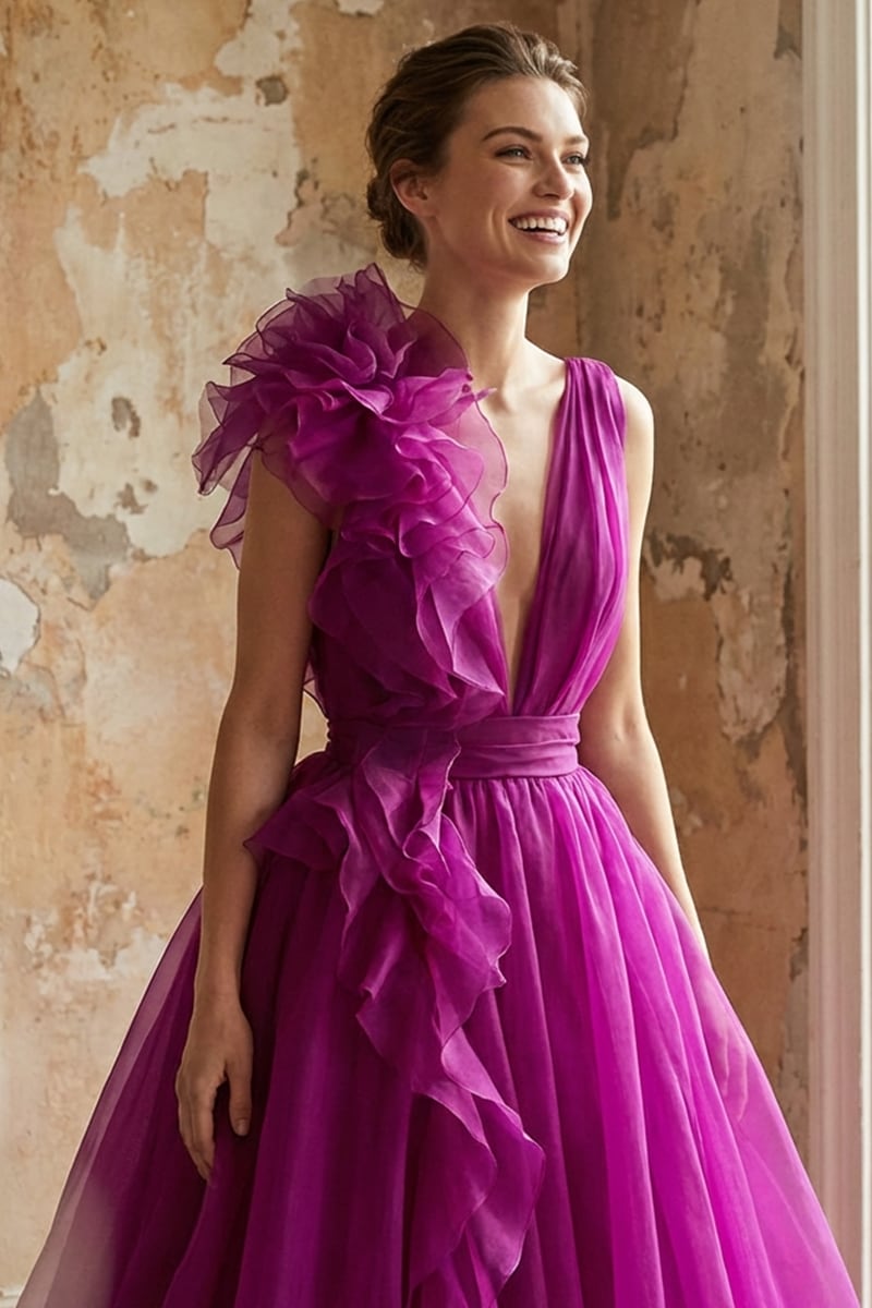 Amarante Organza Evening Dress | Jewelclues