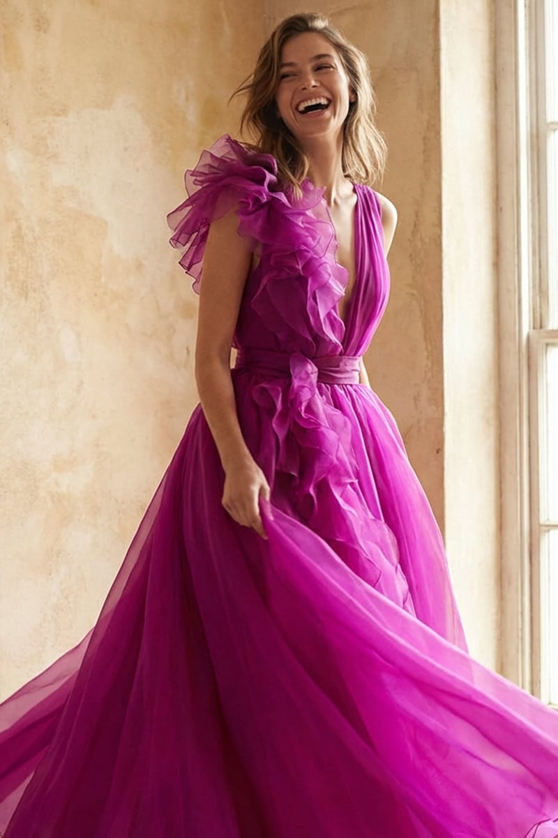 Amarante Organza Evening Dress | Jewelclues