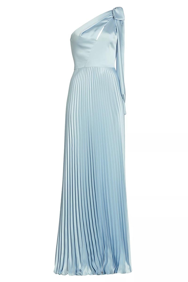 Ambra One-Shoulder Pleated Satin Gown | JewelClues #color_light blue