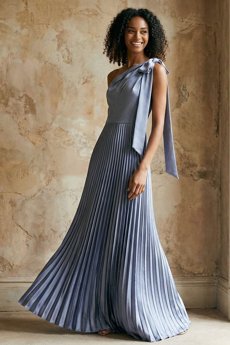 Ambra One-Shoulder Pleated Satin Gown | JewelClues #color_slate