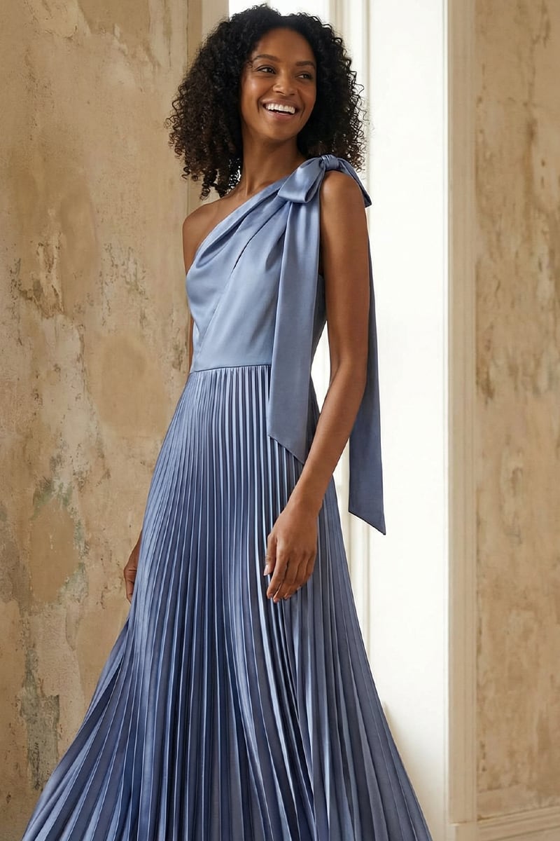 Ambra One-Shoulder Pleated Satin Gown | JewelClues #color_slate