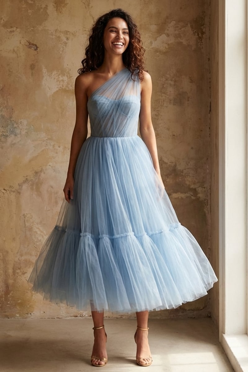 Amelie One-Shoulder Midi Dress | Jewelclues #color_light blue