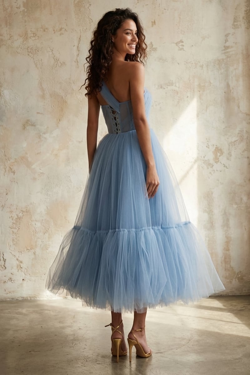 Amelie One-Shoulder Midi Dress | Jewelclues #color_light blue