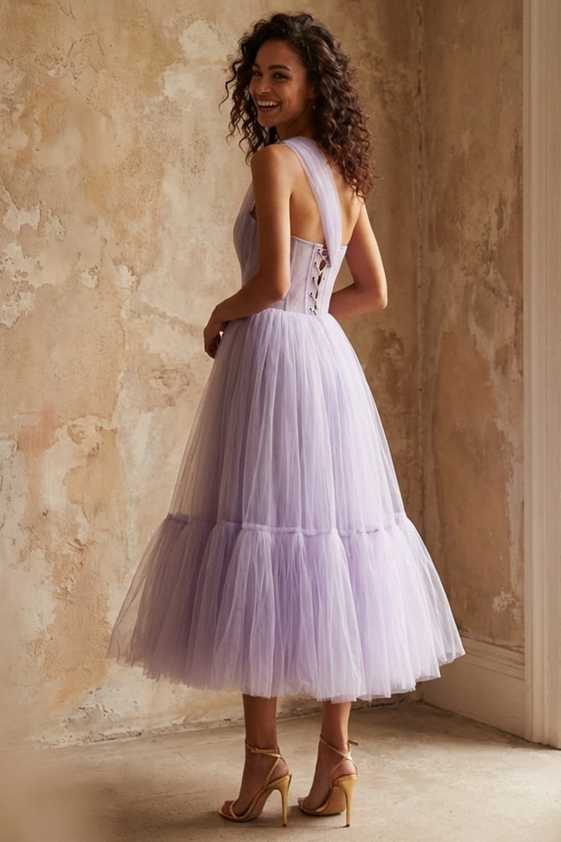 Amelie One-Shoulder Midi Dress | Jewelclues #color_lavender