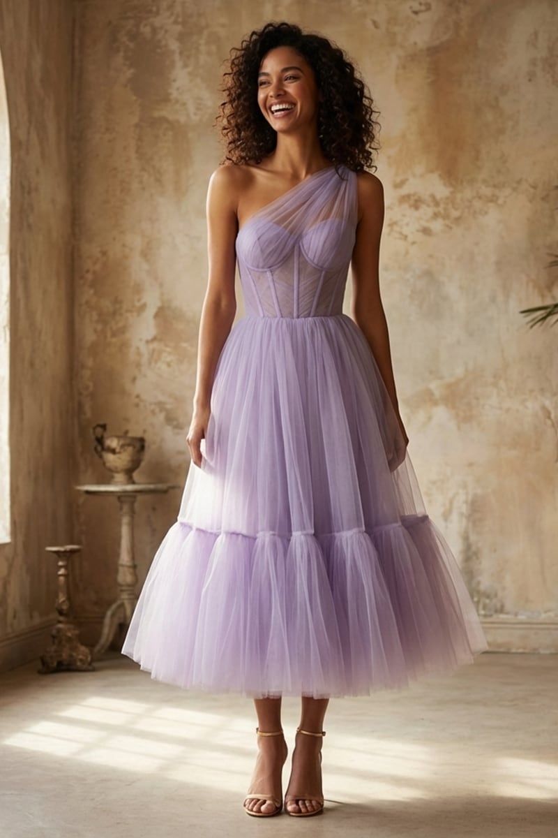 Amelie One-Shoulder Midi Dress | Jewelclues #color_lavender