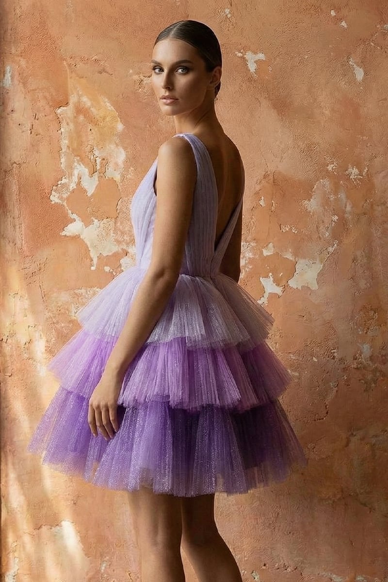 Amethyst Sparkly Tulle Mini Dress | JewelClues