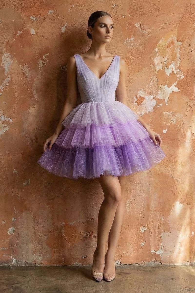 Amethyst Sparkly Tulle Mini Dress | JewelClues