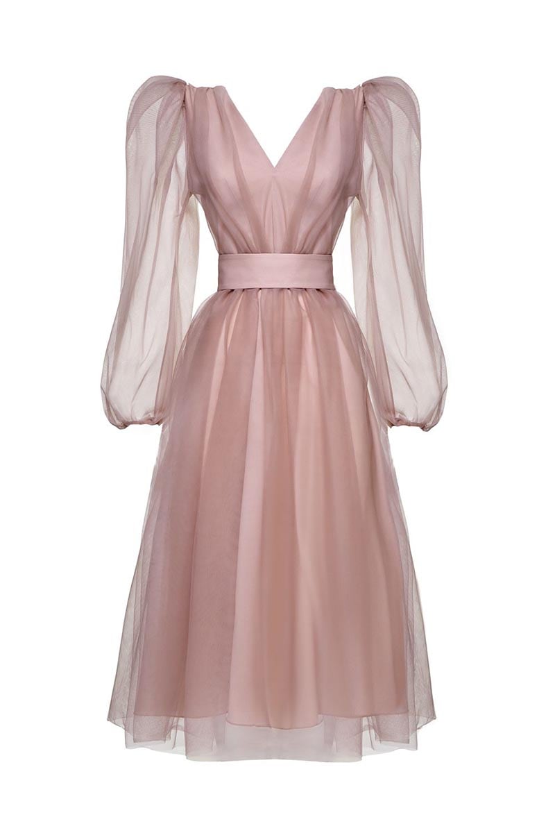 Anna Tulle Midi Dress | Jewelclues #color_dusty pink