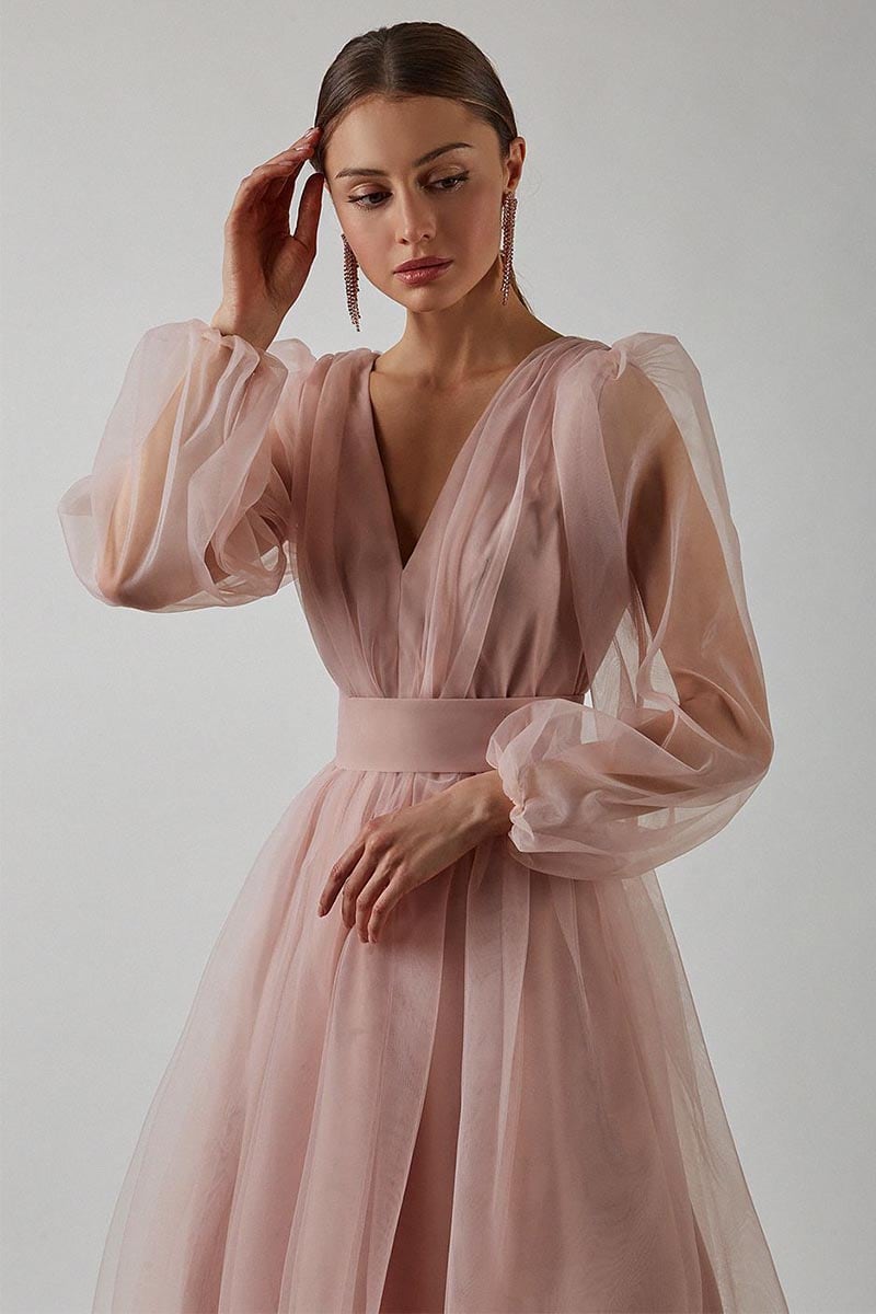 Anna Tulle Midi Dress | Jewelclues #color_dusty pink