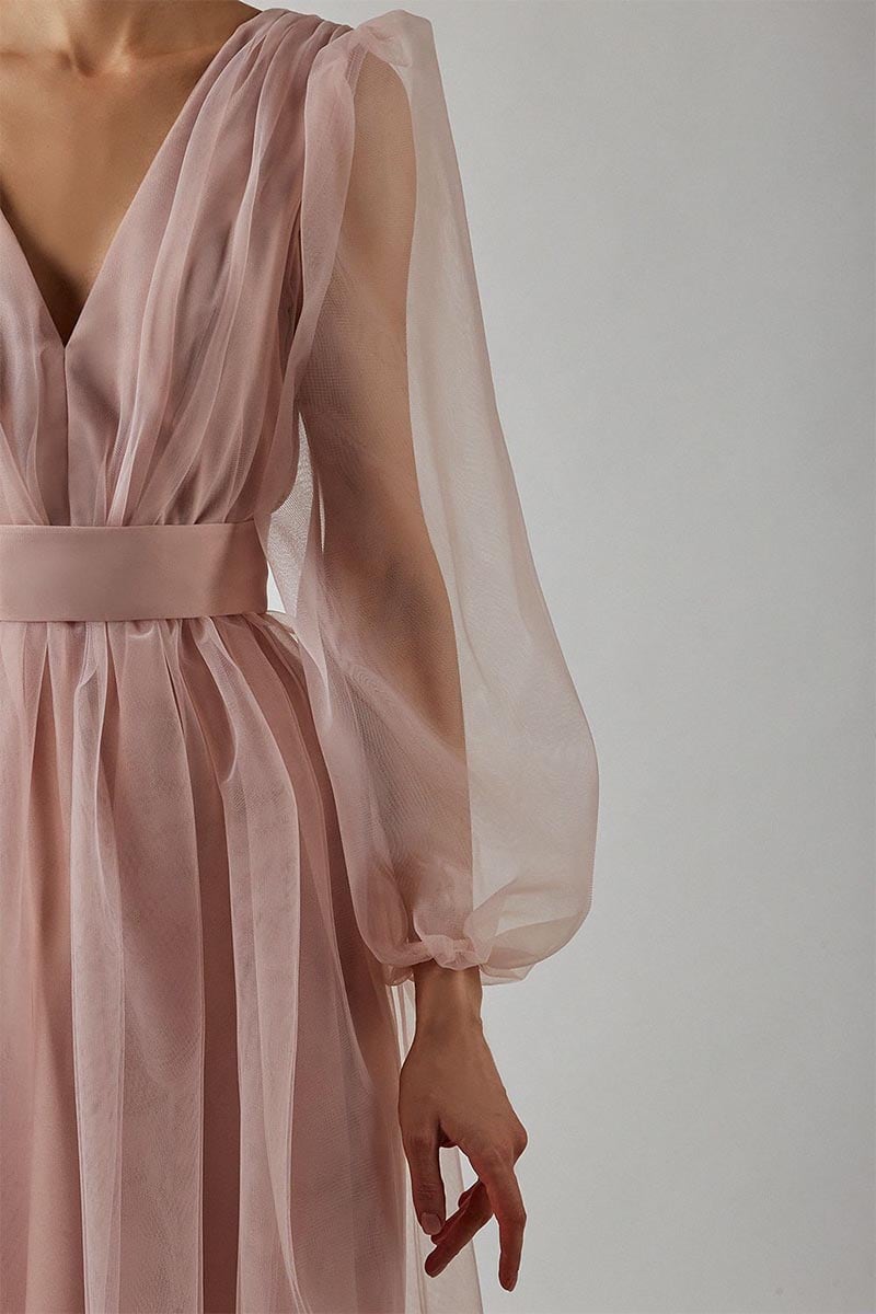 Anna Tulle Midi Dress | Jewelclues #color_dusty pink