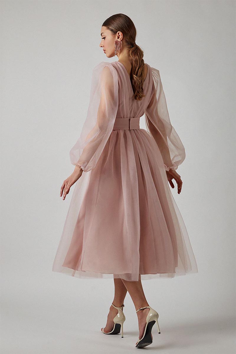 Anna Tulle Midi Dress | Jewelclues #color_dusty pink