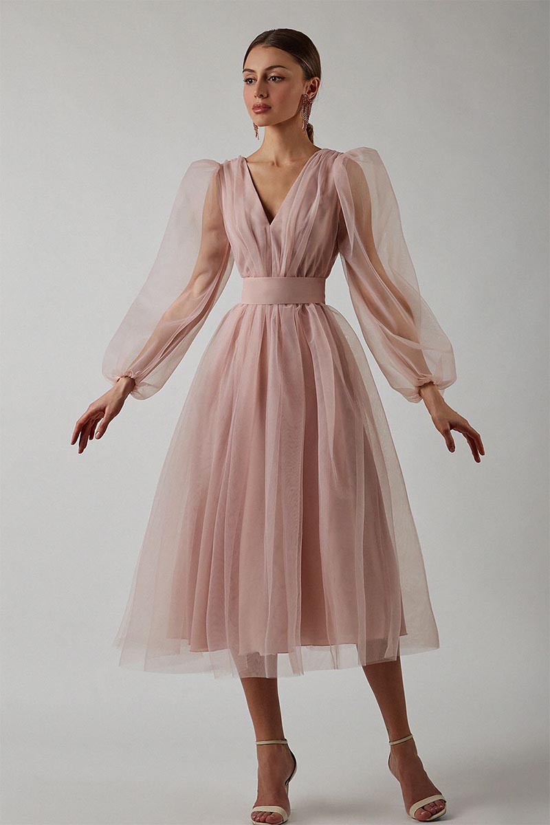 Anna Tulle Midi Dress | Jewelclues #color_dusty pink