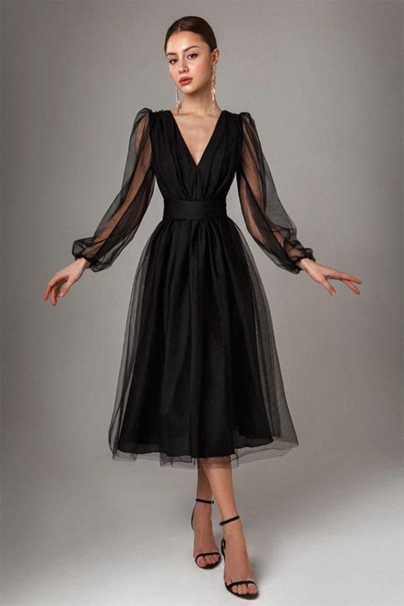 Anna Tulle Midi Dress | Jewelclues #color_black